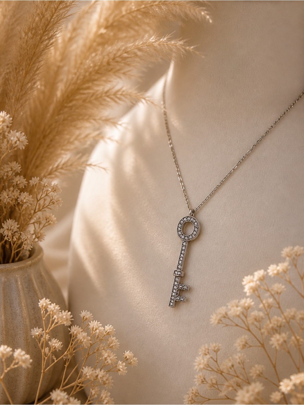 18k WG w/ 0.35 natural diamond 2.8g Key Pendant Necklace - Timeless Charm